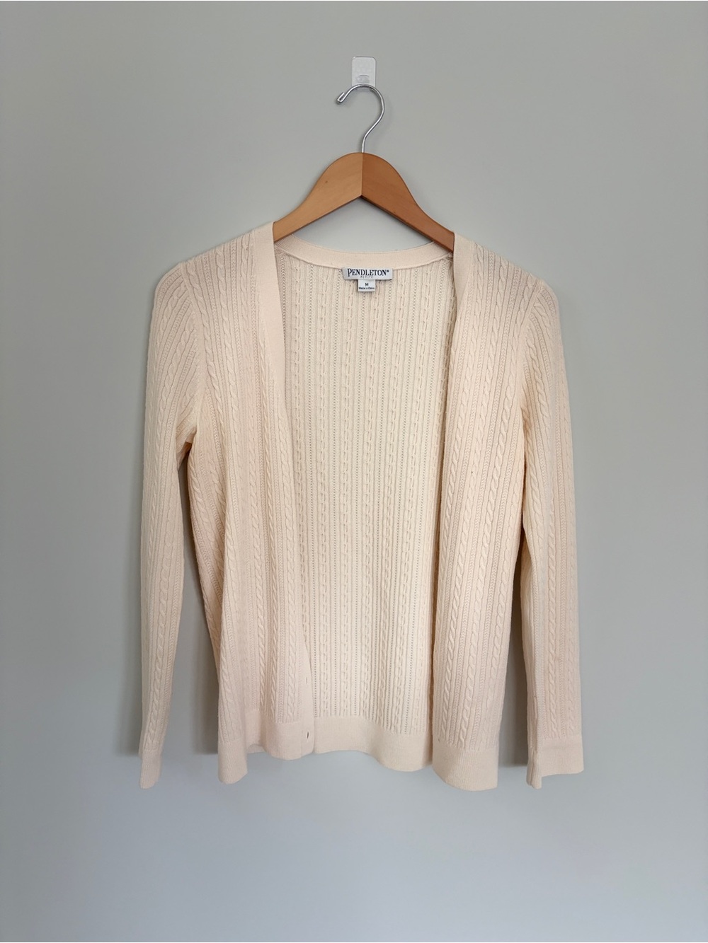 Pendleton Merino Wool Cream Cable Knit Button Up Cardigan